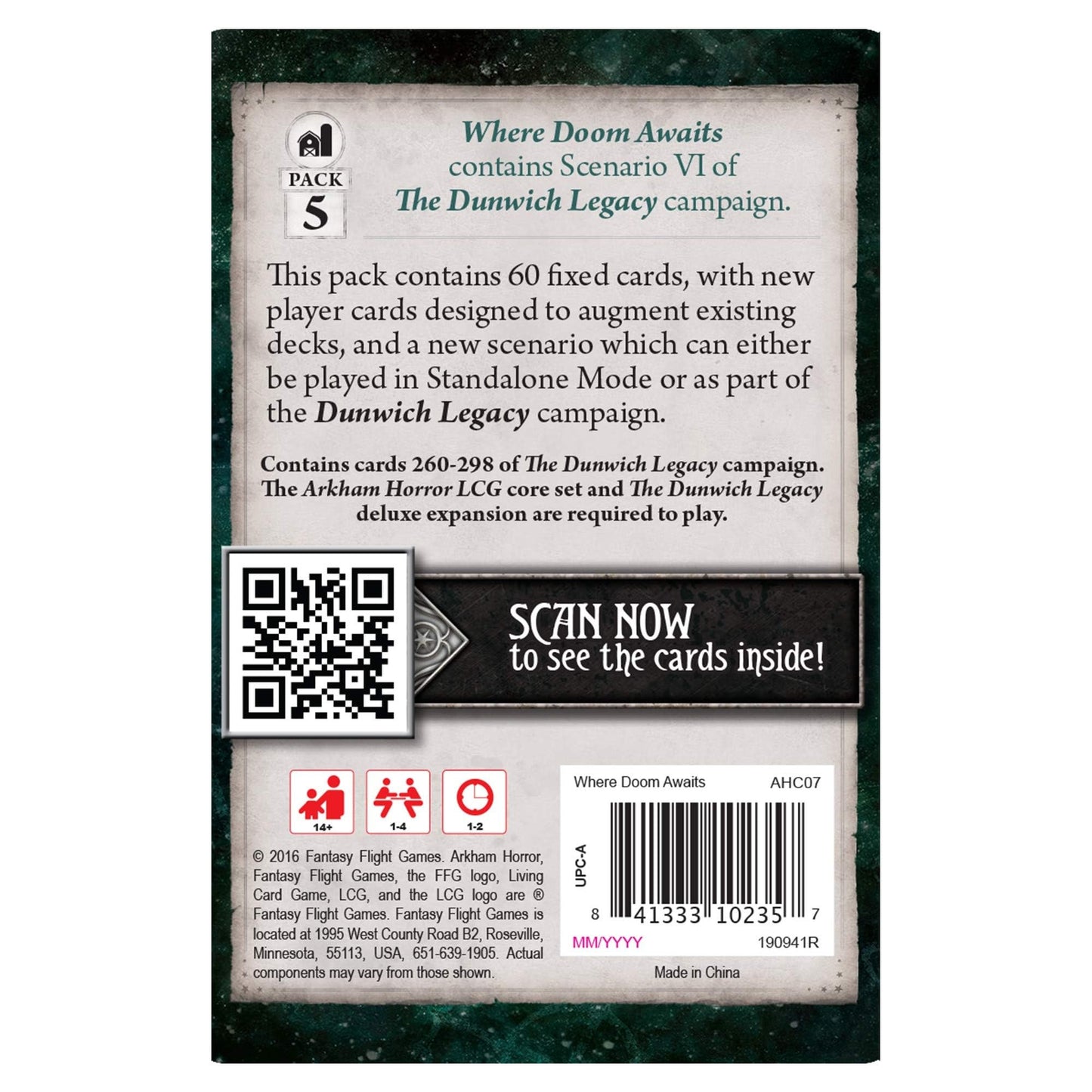 Fantasy Flight Games Arkham Horror Mythos Pack - Green, Cardstock, AHC07, Cooperative Horror Game for Ages 14+, 1-2 Players, 1-2 Hours