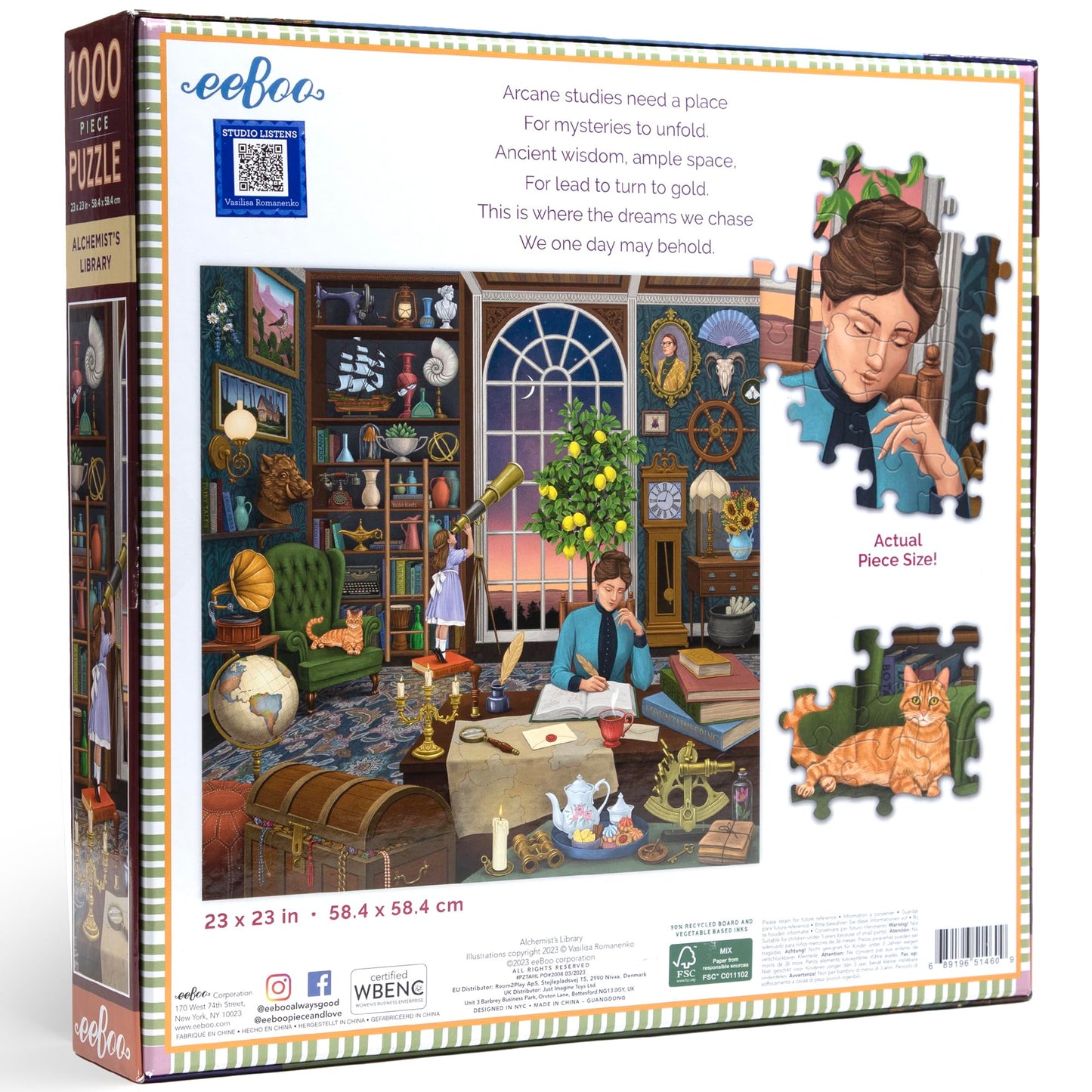 eeBoo Piece & Love: Alchemist's Library - 1000 Piece Puzzle - mature-themed Square Jigsaw  23x23  Includes Image Reference Insert  Glossy Pieces