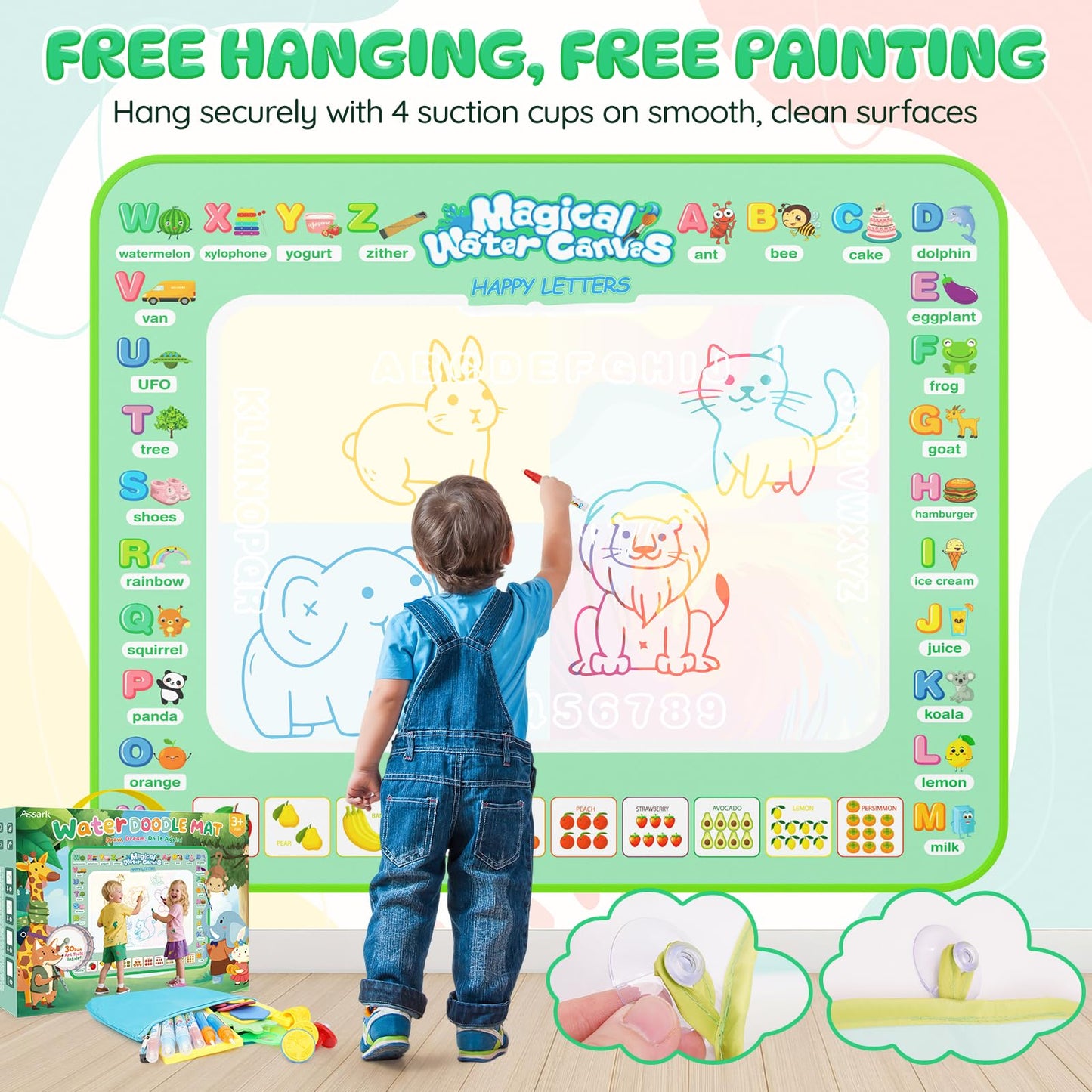 Assark Water Doodle Mat - 40x32" Mess-Free Coloring, Educational Toy for Kids, Green, Ideal Birthday/Christmas Gift for Ages 3-8