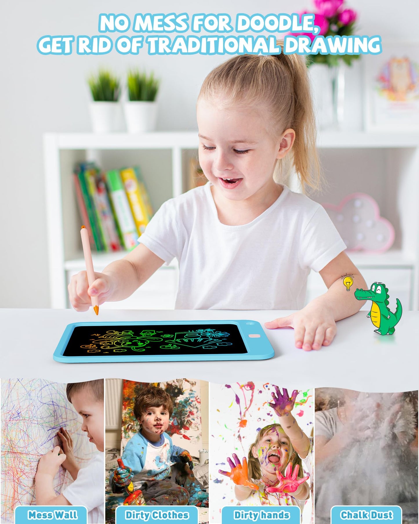 Kokodi Lcd Writing Tablet For Kids, 10 Inch Colorful Drawing Tablet, Educational Learning Kids Toys For Age 3-12 Years Old, Toddler Doodle Board, Blue