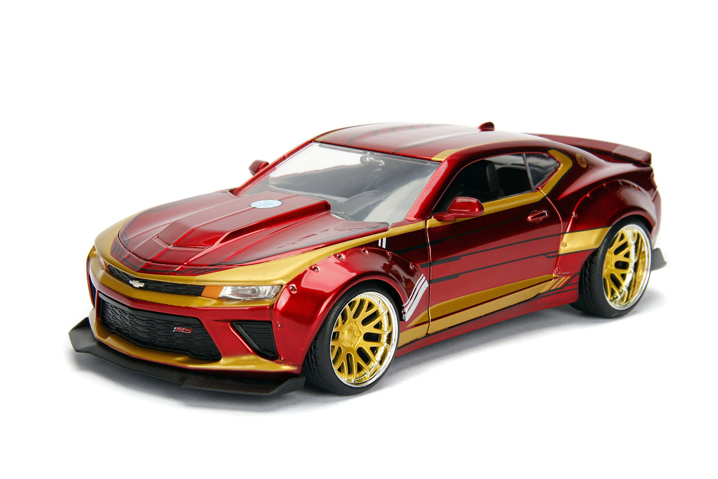 Jada Toys Die-cast Iron Man & 2016 Chevy Camaro, 1:24 Scale, Red, Model 99724, Rubber Material