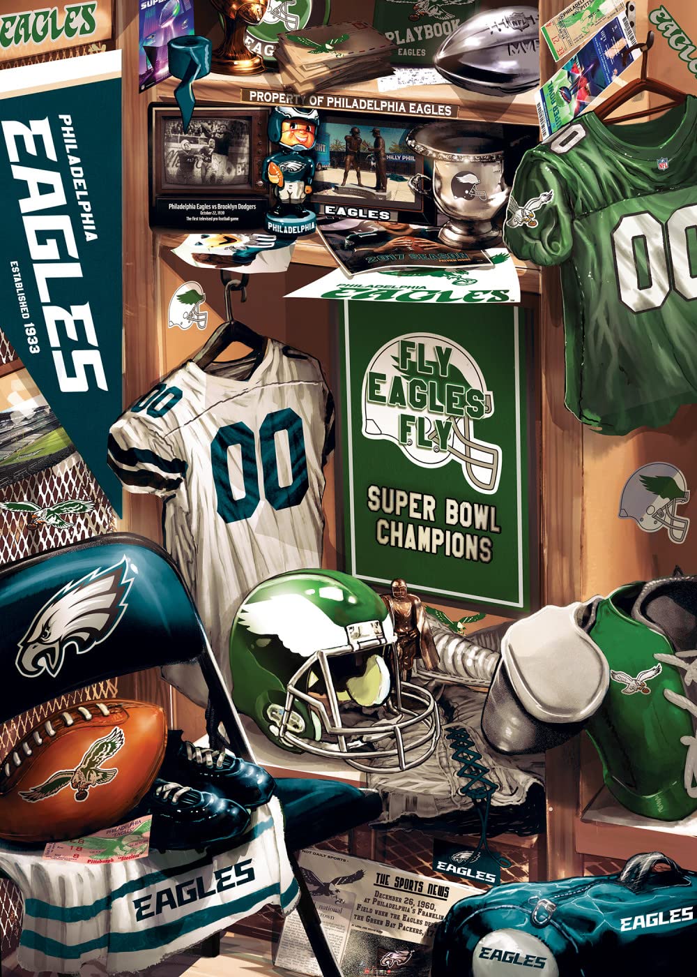 MasterPieces Game Day 500 Piece Jigsaw Puzzle for Adults - NFL Philadelphia Eagles Locker Room - 15x21