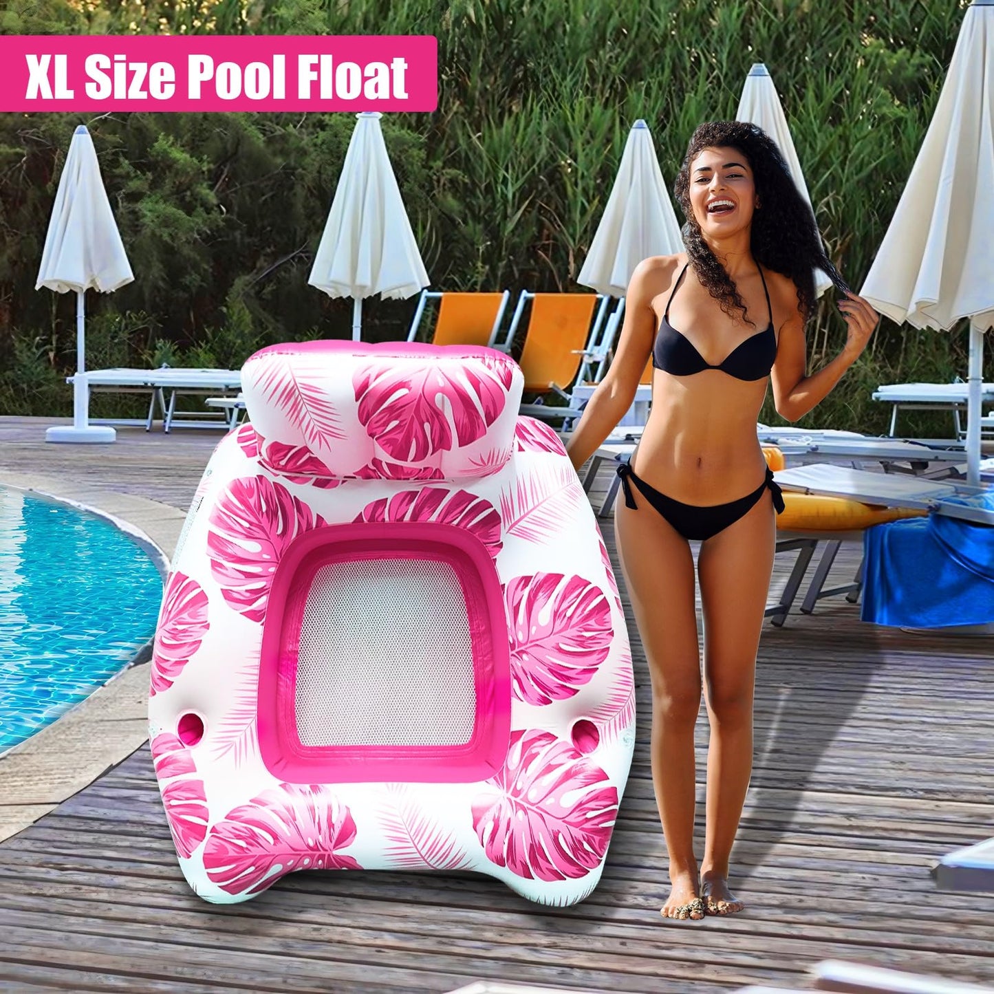 AMENON XL Pool Floats for mature-themeds with Adjustable Canopy  Cool Mesh Seat & Backdrest  Inflatable Pool Float mature-themed for Pool Lake Beach  Heavy Duty Floaties Chair  Tanning Pool Lounger with Drink Holder