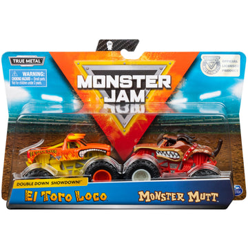 Monster Jam El Toro Loco vs Monster Mutt Monster Truck Duo Pack- True Metal 1:64 Scale Die-Cast Twin Showdown Pack- BKT Tires Wo