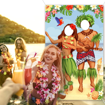 Luau Couple Photo Door Banner Hawaiian Party Decorations Tiki Luau Photo Props Aloha Tiki Banner For Party Hawaiian Door Banner Luau Party Supplies For Tropical Beach Party, 6 X 3.6 Ft