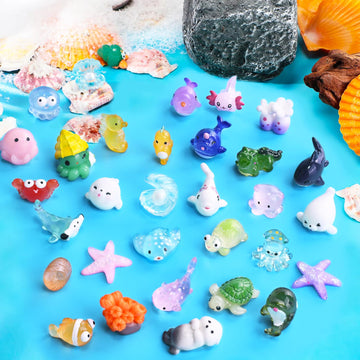 HSLCGF 120 PCS Miniature Ocean Theme Mini Resin Ocean Animals Ocean Mini Figurines Resin Axolotl for DIY Fish Tank Accessories, 