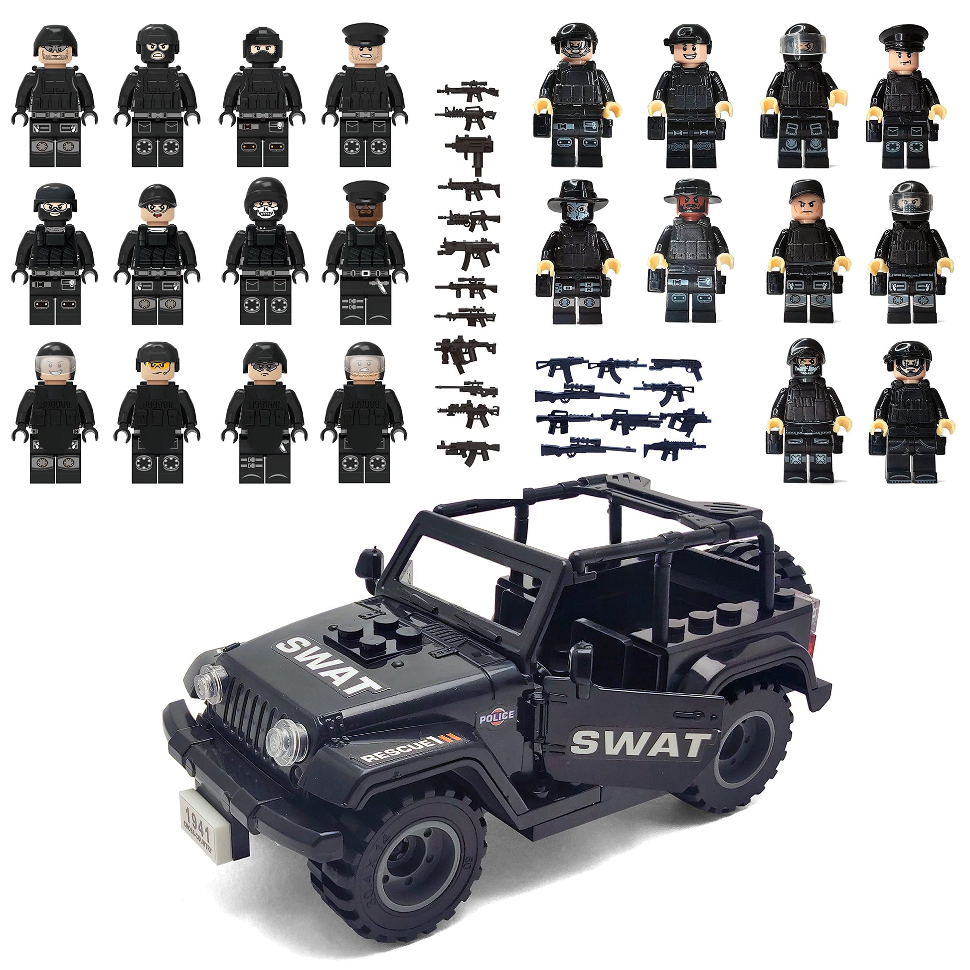 Toysvill SWAT Military Police Building Block Set for Kids | SUV + Soldiers Minifigures (22 PCS) with  and Accessories Gift