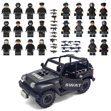 Toysvill SWAT Military Police Building Block Set for Kids | SUV + Soldiers Minifigures (22 PCS) with  and Accessories Gift
