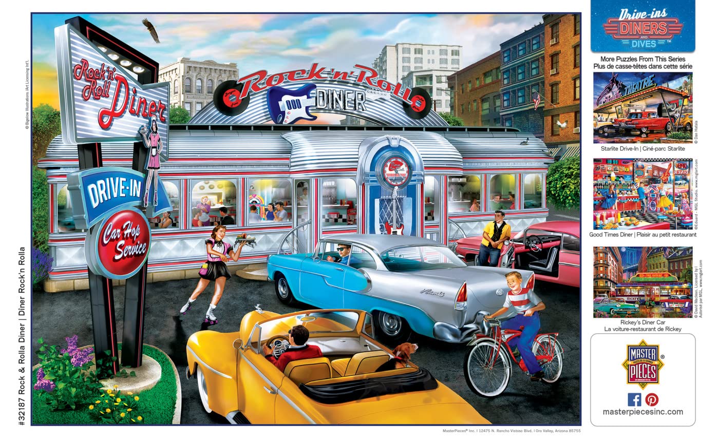 Masterpieces 550 Piece Jigsaw Puzzle For Adults, Family, Or Youth - Rock & Rolla Diner - 18''X24'' - Nostalgic Retro Jigsaw Puzz