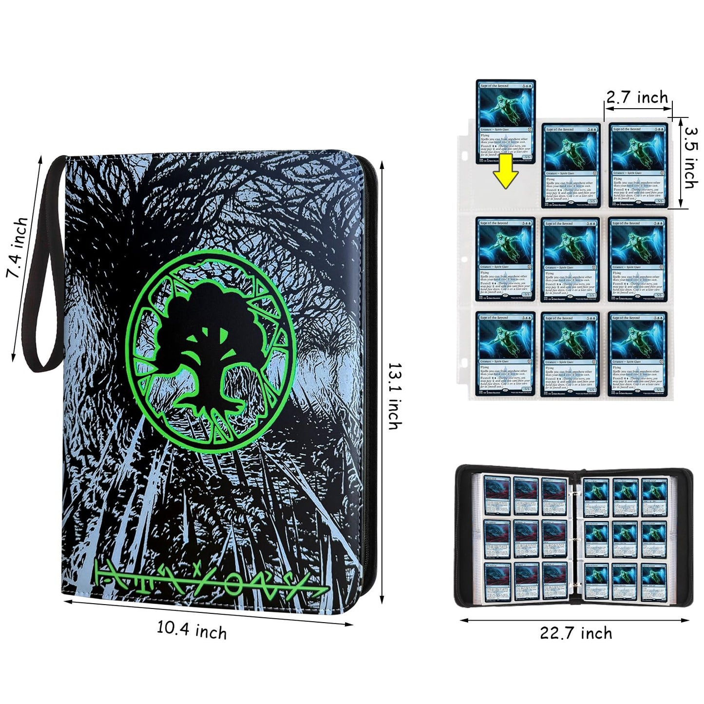 MTGPRO 9 Pocket Card Binder  720 Double Sided Pocket Trading Card Binder  enhanced PU Card Collector Album Card Folder for MTG/YGO/PTCG/Game Cards(Green)