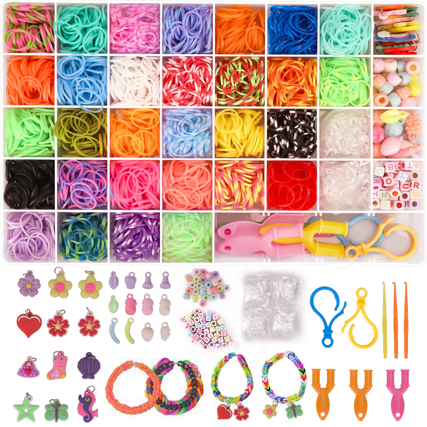 Uuemb 3000+ Rubber Band Bracelet Kit, Colorful Loom Bracelet Making Kit With Storage Box, Diy Art Craft Kit With Charms Beads Fo