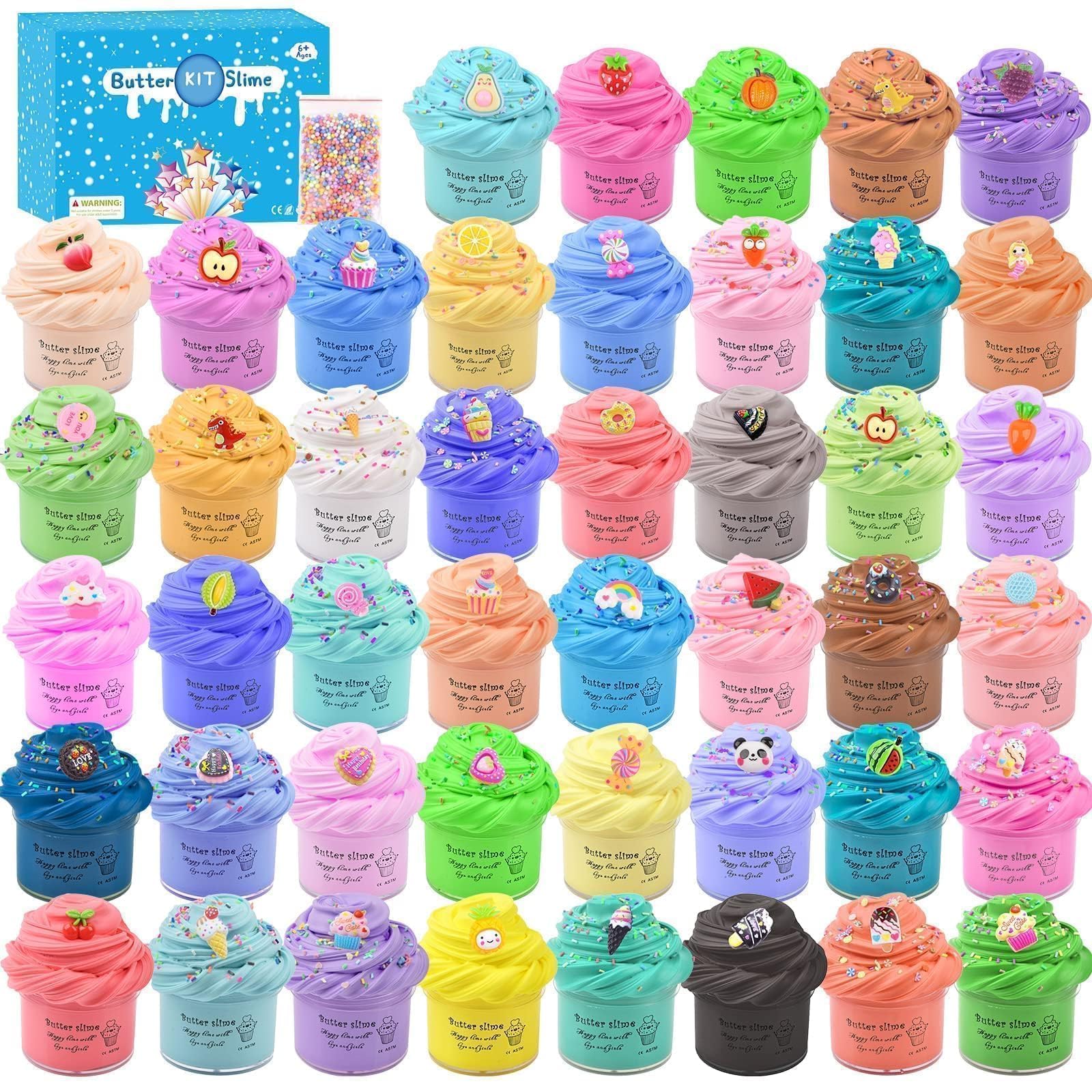 45 Pack Butter Slime Kit for Kids  Holiday Making Bulk Scented Slime Charms Party Favor  DIY Putty Toys  Soft & Non-Sticky  Stress Relief Toy for Girls and Boys Age 4-12  Birthday Basket Filler