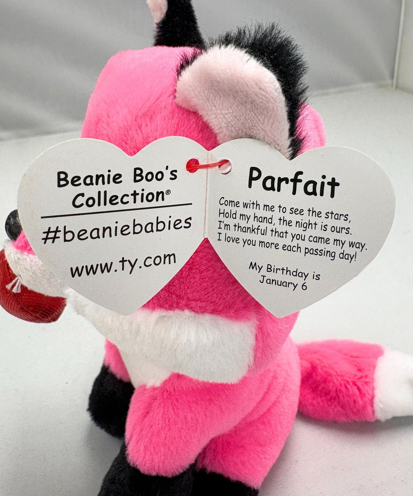 Ty Beanie Boo Parfait Pink Valentine Fox Plush Toy - 6" Small Multi Color - Model 37365