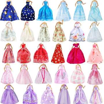 E-Ting 5Pcs Fashion Gorgeous Princess Wedding Party Gown Dresses Clothes With Floral-Print Voile All Around For Girl Doll(Random Pick)