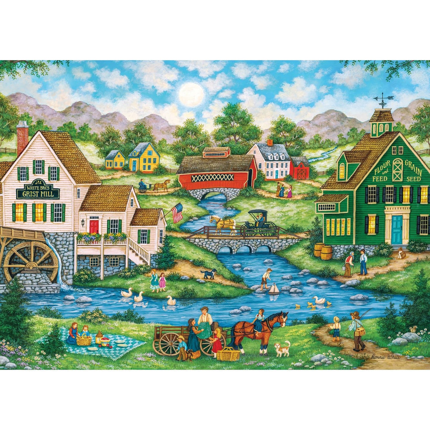 Masterpieces 1000 Piece Jigsaw Puzzle for Adults, Family, Or Kids - Millside Picnic - 19.25x26.75