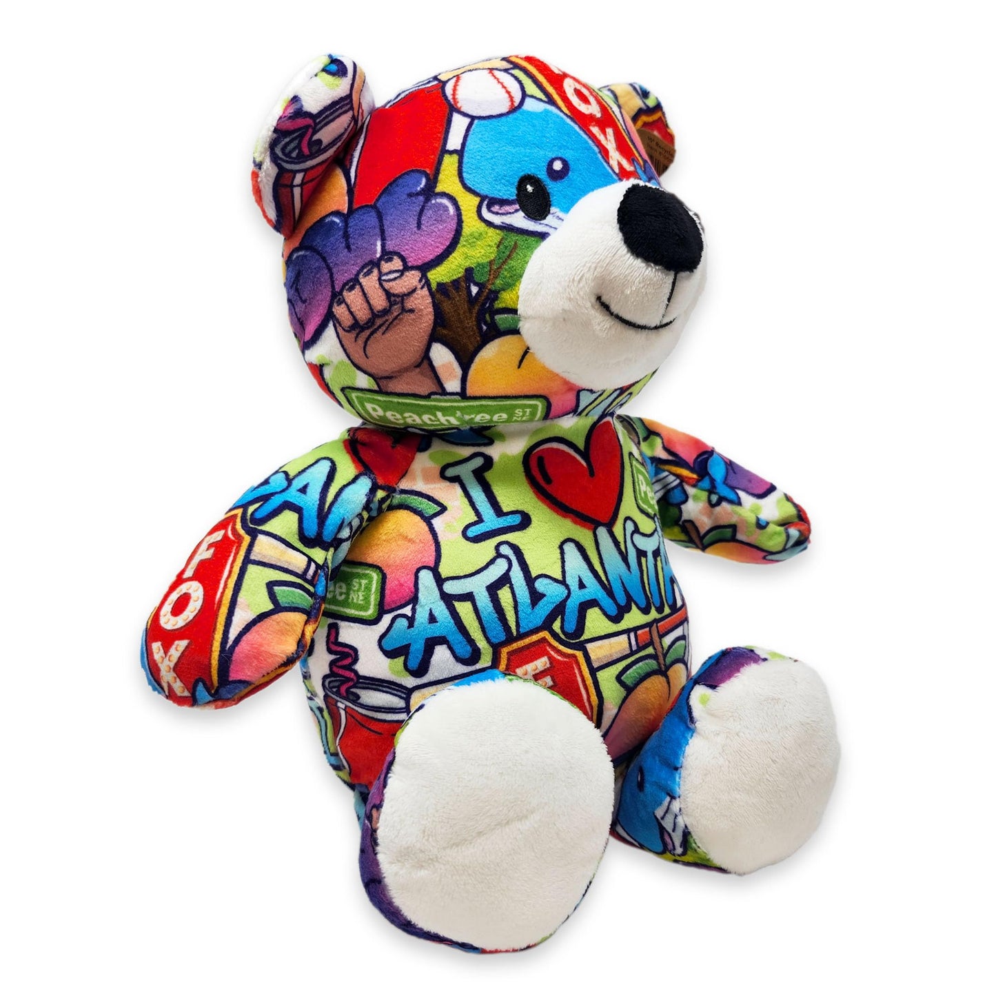 PLUSHOLOGY I Love Atlanta Graffiti Teddy Bear Eco Friendly Stuffed Animal; Cuddly Soft Velboa Plush Animal for Kids 3 Years Old to mature-themeds; Child-Safe Embroidered Face Details (10 Tall When Seated)