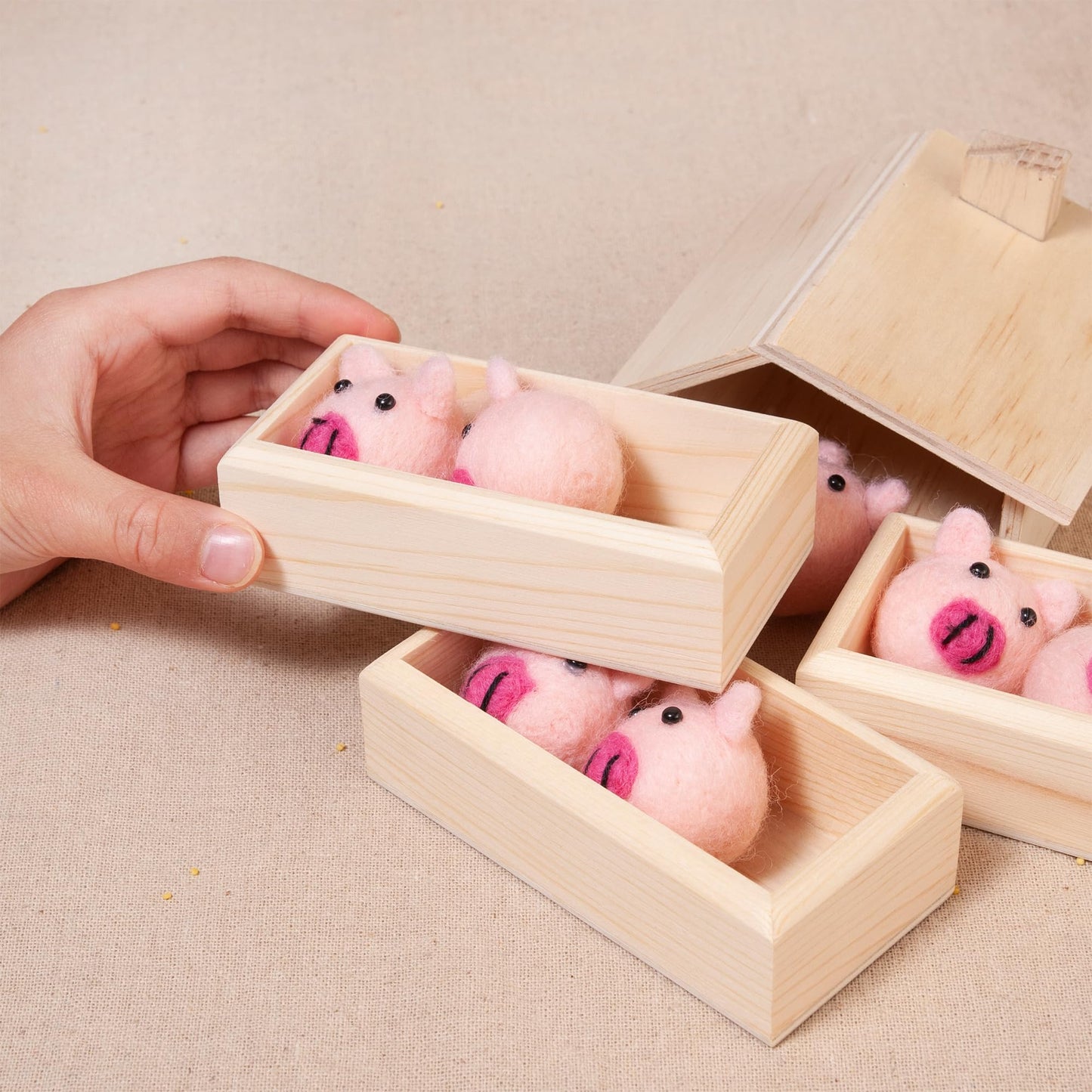 Mont Pleasant Sorting Stacking Wooden Toys For Toddlers, Montessori Pig Toy Toddler Sensory Bin Tool Toys, Wood Farm Toy House F