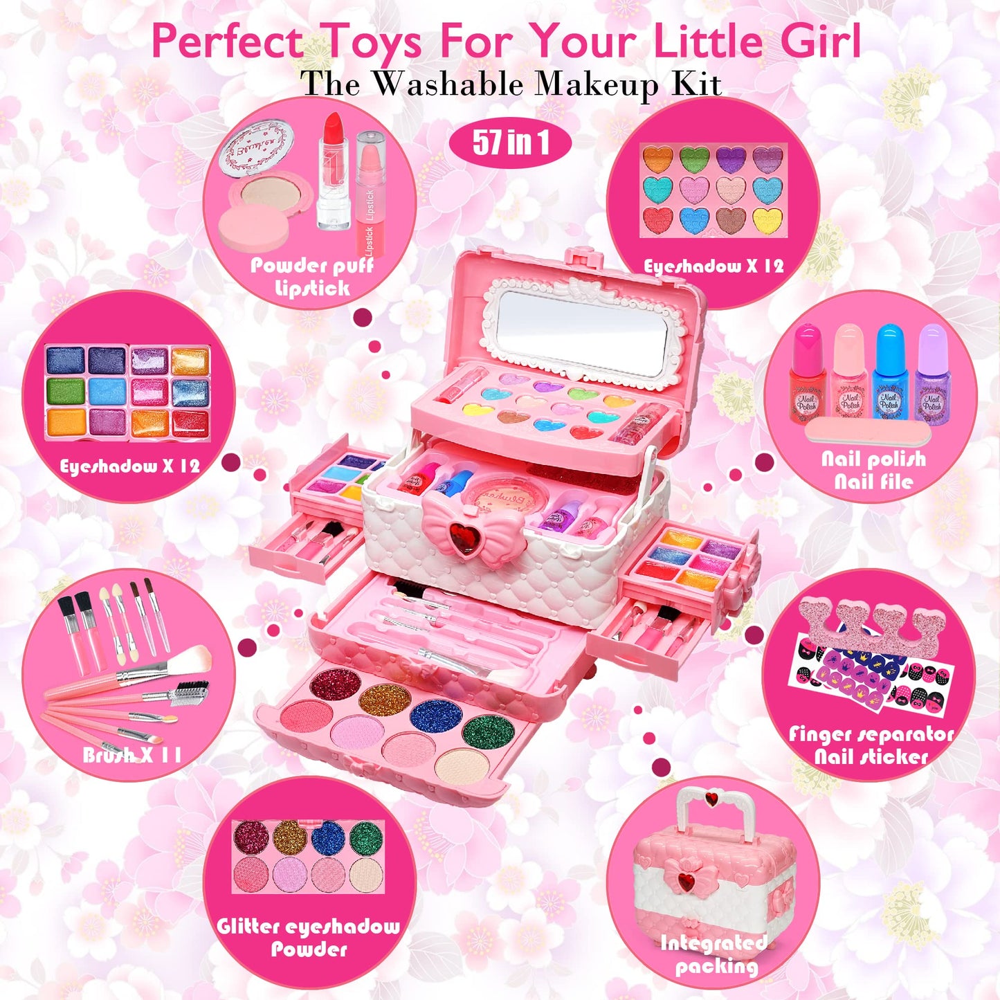 Kids Makeup Kit for Girl - Kids Makeup Kit Toys for Girls,Play Real Makeup Girls Toys,Washable Make Up for Little Girls,Non Toxi