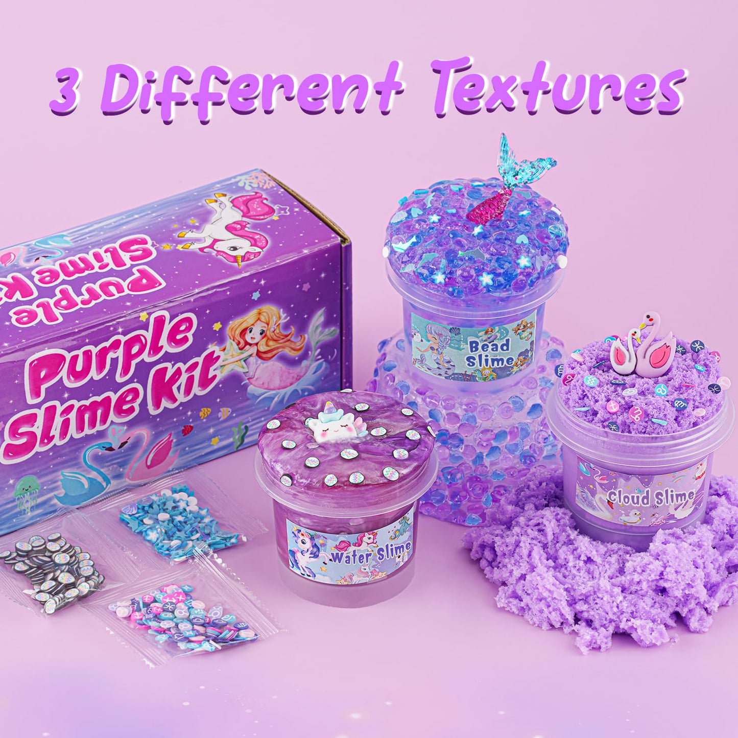 3 X 100Ml Purple Slime Kit For Girls & Boys: Includes Cloud, Water & Mermaid Crunchy Slime, Sensory Experience Diy Slimes Set, S