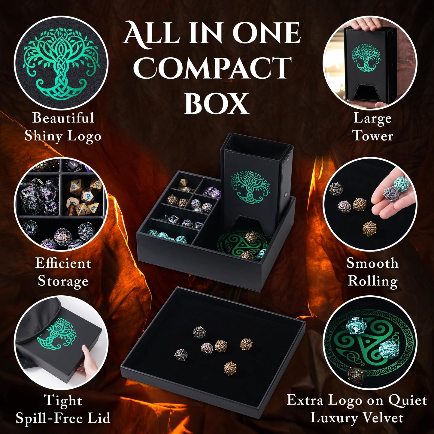 Dice Tray and Dice Tower for DND and RPG - All-in-One Game Roamer Tray & Large Tower for Random Rolls - Stores Your Sets, Mini's
