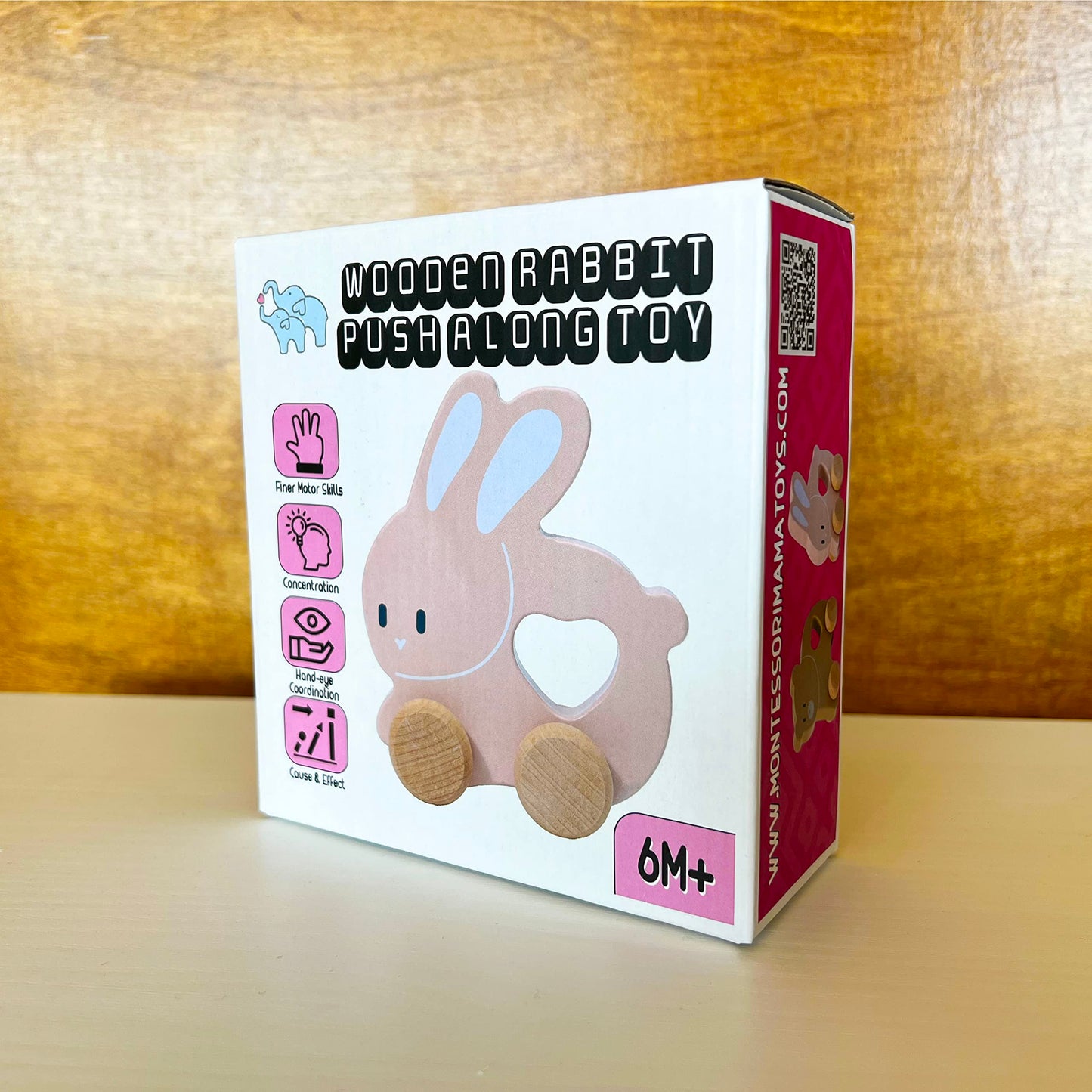 Montessori Mama Wooden Push And Pull Toy Rabbit - Baby Toy Vintage Pull Toys Learning Activity - Easter Gift Safe Ideal For Skil