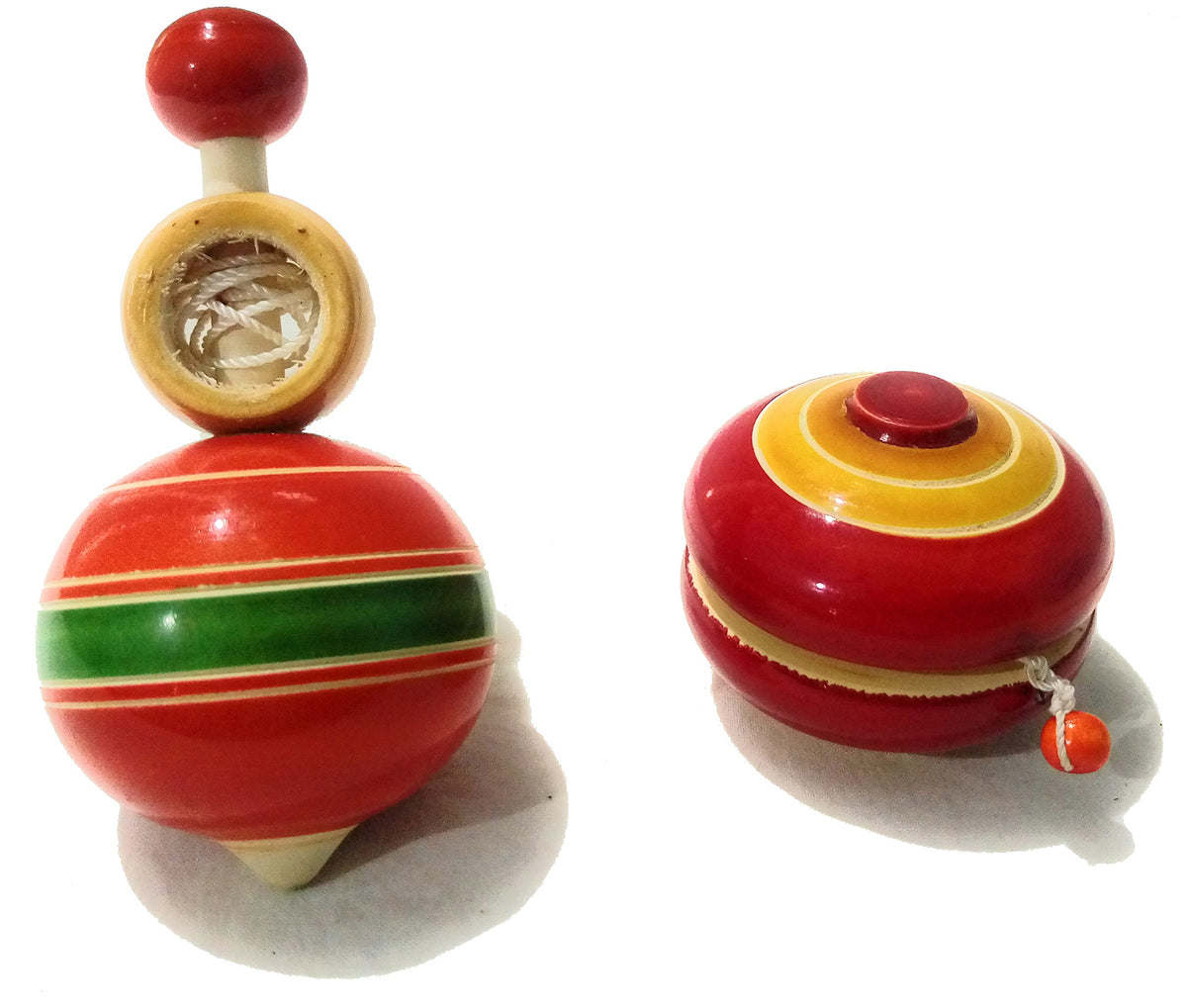 Crafts India Handcrafted channapatna Wooden Spinner Tops, lattu, bugari Dolls/Toys Combo 2 pcs