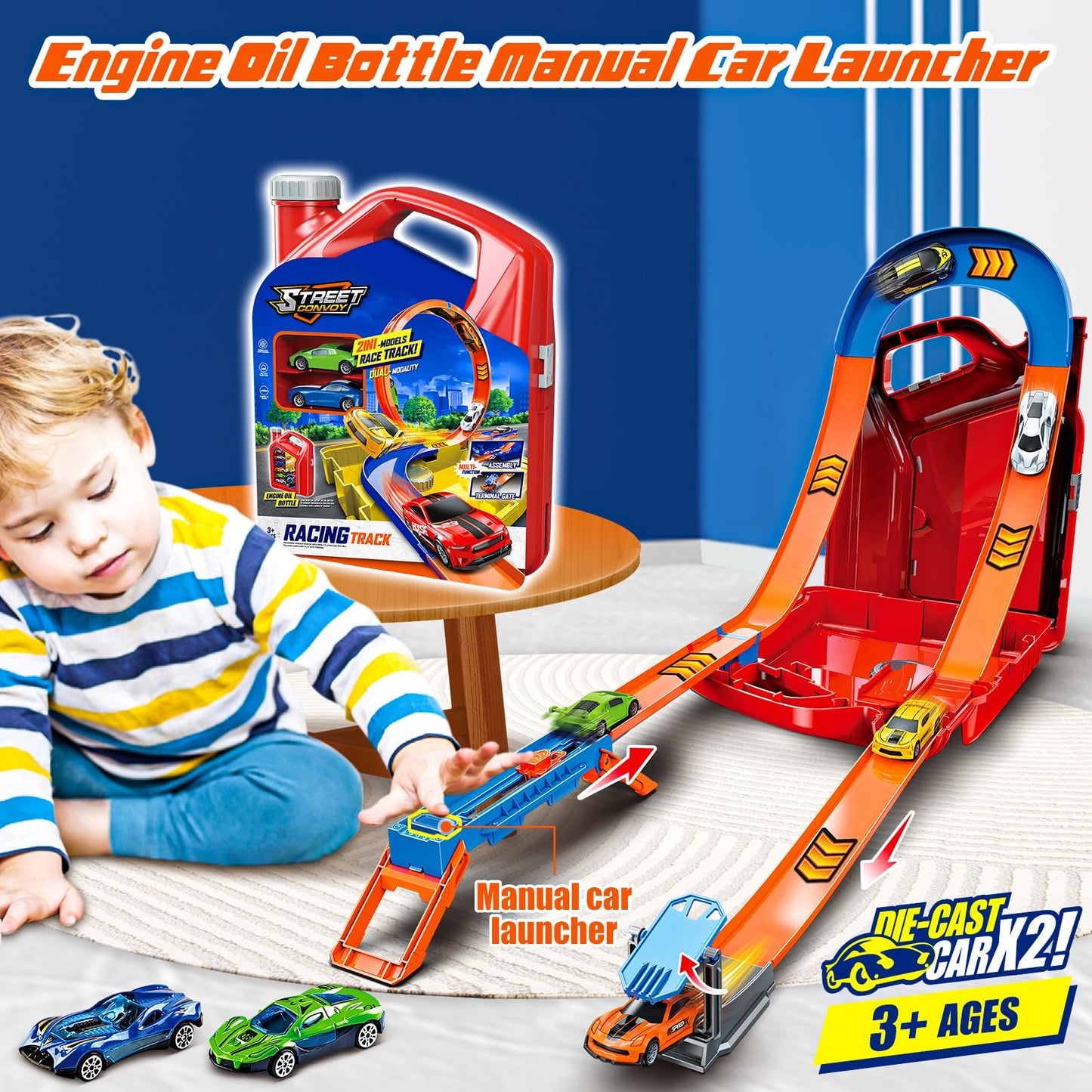 Race Track Toy Car Set with 2 Race Cars 2 in 1 Car Tracks Style with Storage Box Changeable Tracks Toys Birthday Gifts for Kids 3 4 5 6 7 8+Year Old Boys Girls (Red)