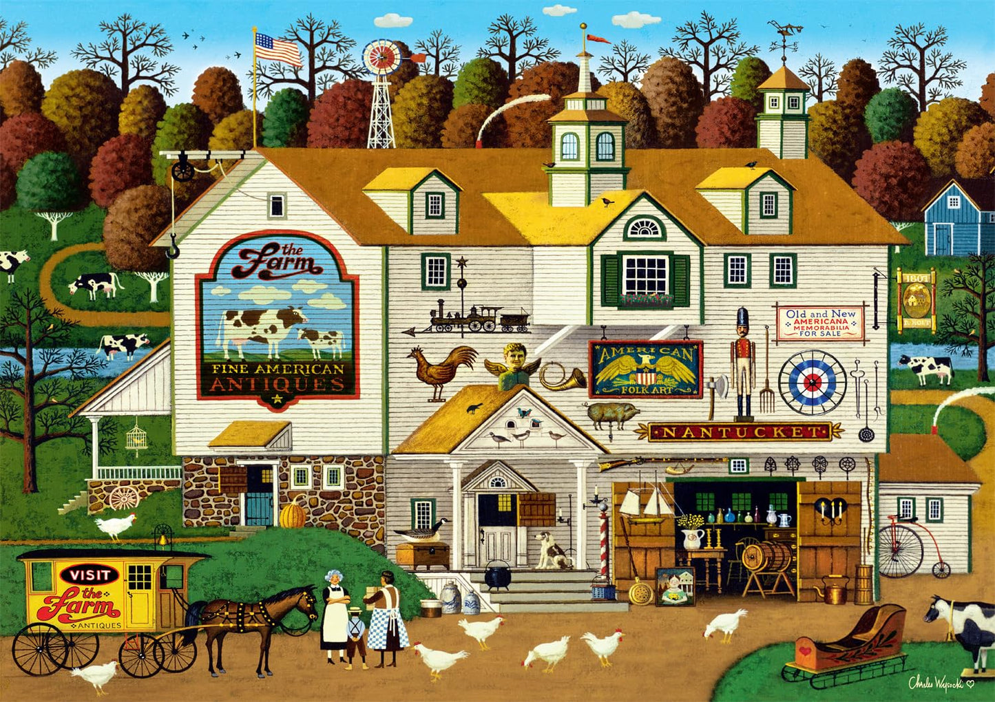 Buffalo Games 500 Piece Jigsaw Puzzle - The Farm by Charles Wysocki, Multicolor, Finished Size 21.25 x 15.00, Perfect for Game Nights