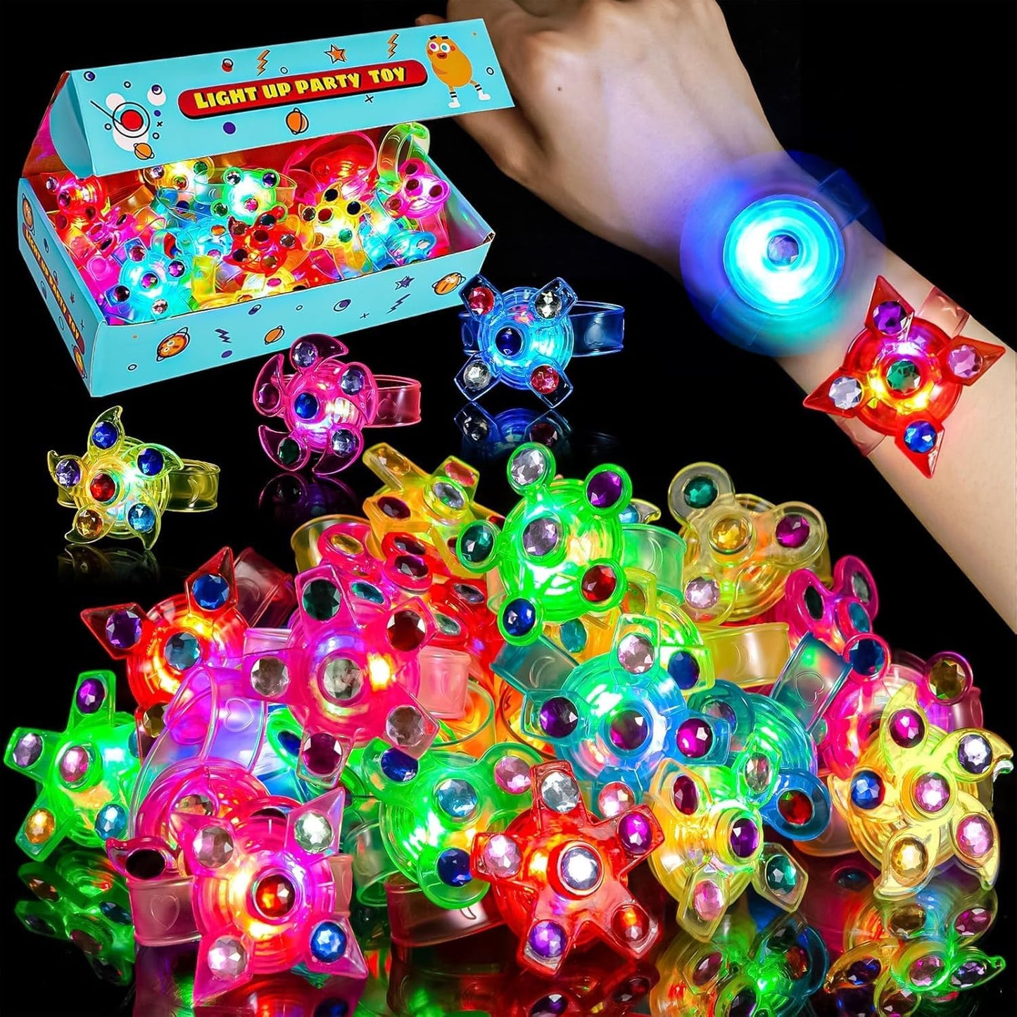 Mikulala 24 Pack LED Light Up Fidget Spinner Bracelets,Party Favors for Kids 4-8 8-12 Goodie Bag Stuffers,Glow in The Dark Party