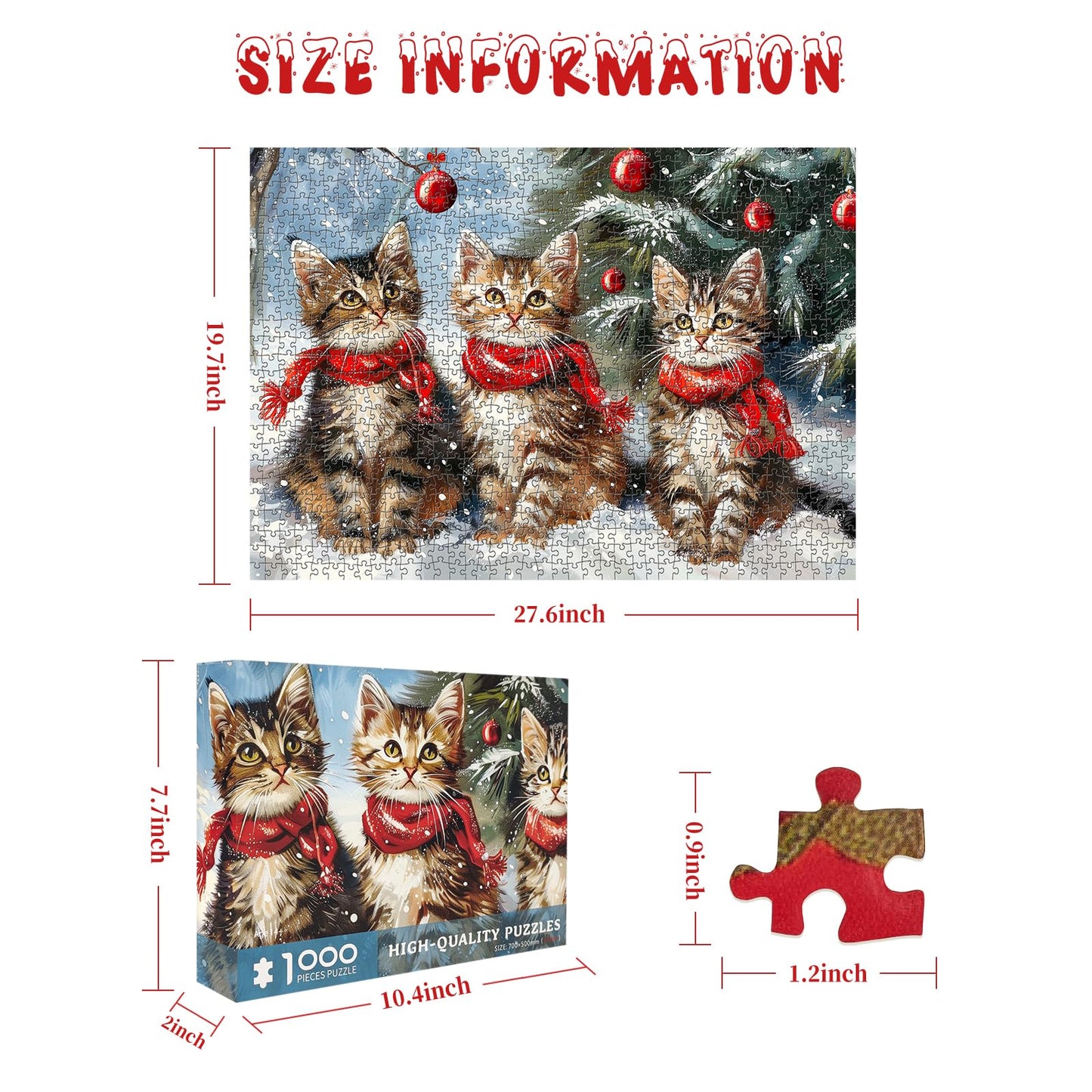 1000 Piece Puzzle for mature-themeds Christmas Kittens Puzzle  Christmas Puzzles 1000 Pieces  Festive Cats with Scarf Puzzles for mature-themeds 1000 Piece  Vacation Challenging for Teens