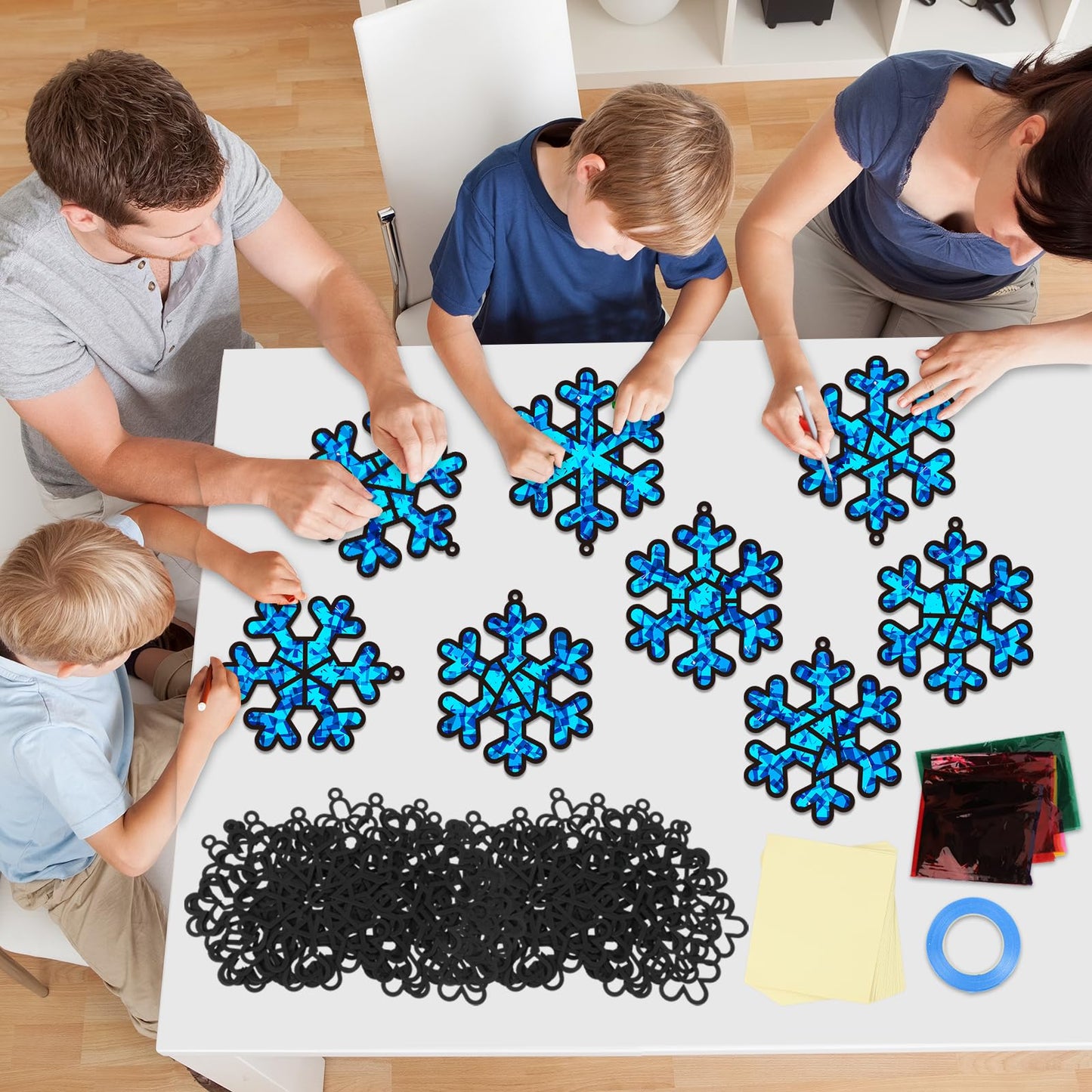 32 Sets Winter Snowflake Suncatchers Craft Kit DIY Window Stained Glass Effect Wintertime Snowflake Paper Crafts Home School Cla