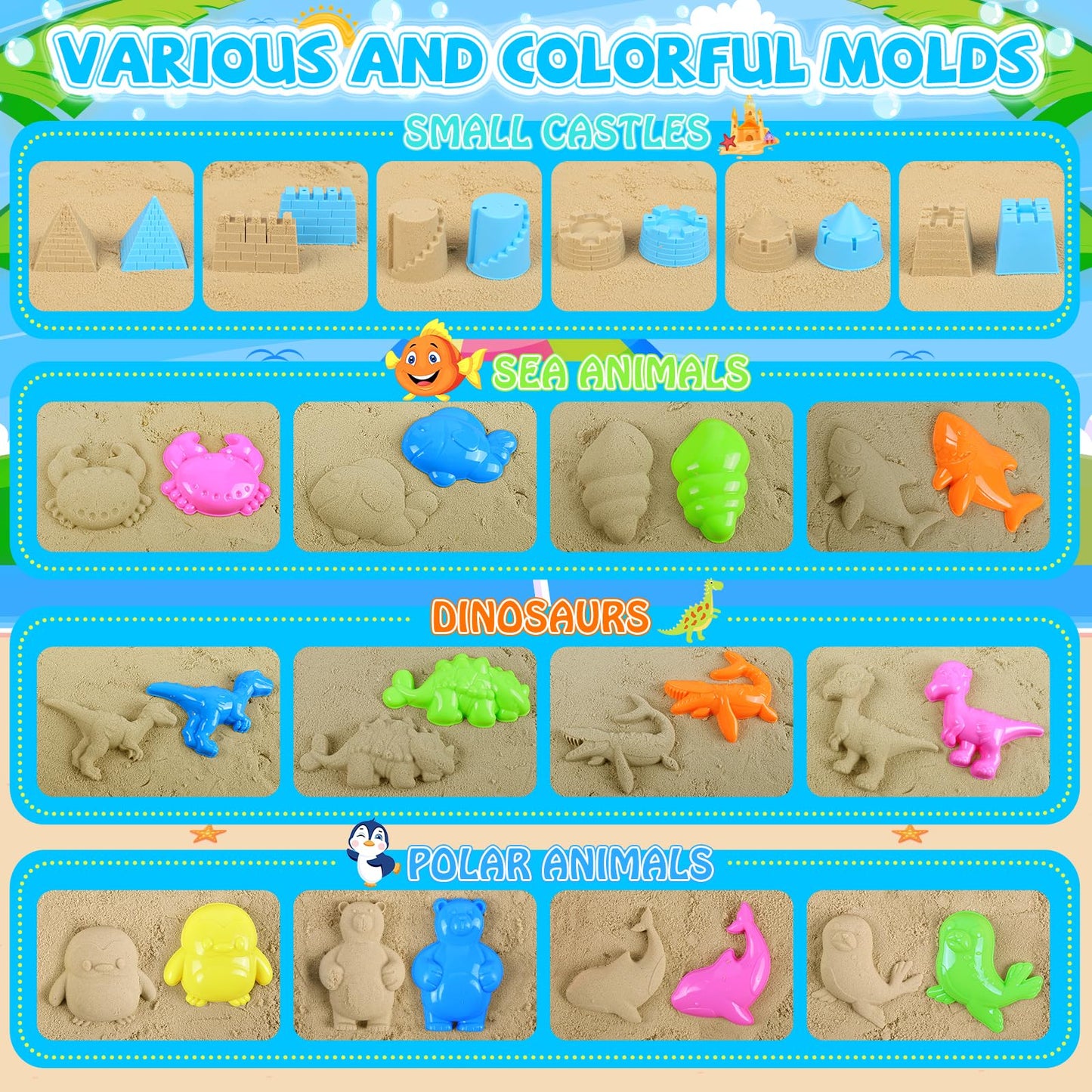 FHOZGECY Beach Toys, 40Pcs Sand Toys with 4 Toy Construction Vehicles, 4 Collapsible Beach Bucket, Sand Castle Building Kit, San