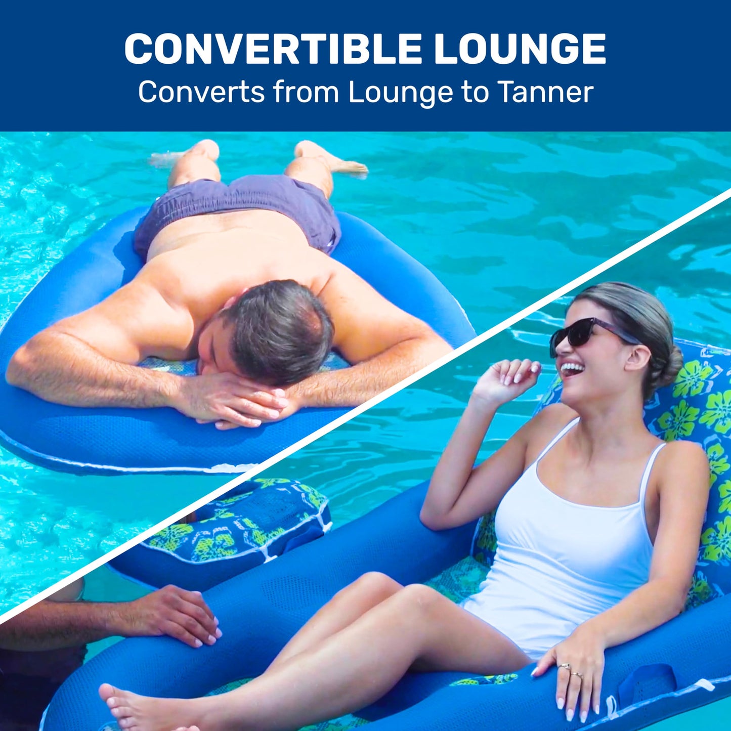 Aqua Campania Ultimate 2-In-1 Pool Float Lounge - Extra Large - Inflatable Pool Floats For Adults With Adjustable Backrest & Cup