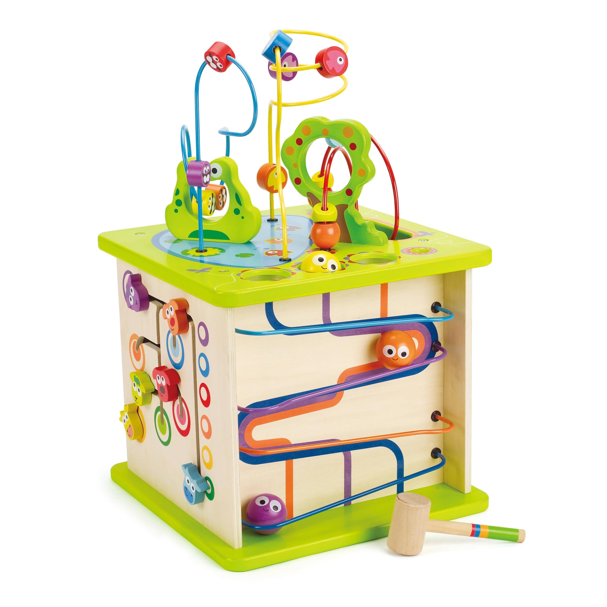 Country Critters Wooden Activity Play Cube By Hape | Wooden Learning Puzzle Toy For Toddlers, 5-Sided Activity Center With Animal Friends, Shapes, Mazes, Wooden Balls, Shape Sorter Blocks And More, 13.78 X 13.78 X 19.69 Inches