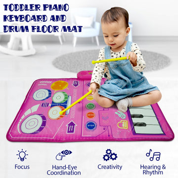 Miniartis 2-In-1 Baby Musical Mat | Floor Piano Mat & Drum Set For Toddlers 1-3 | Baby Musical Toys | Educational Music Mat For Girls & Boys Birthday Gifts