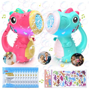 2Pcs Bubble Machine Wand For Boys Girls Toddler, Dinosaur Bubble Machine Maker Blower Toys With Light & Music, Toddler Outdoor T