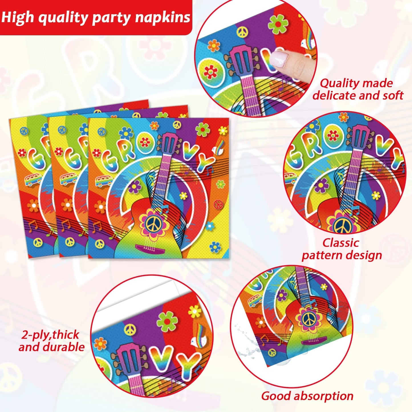 96 Pcs 60’S Party Hippie Tableware Set Groovy Hippie Plates Napkins 60S Hippie Themed Party Decorations Peace Love Tie Dye Style Disposable Paper Tableware Birthday Party Suplies Favor For 24 Guests
