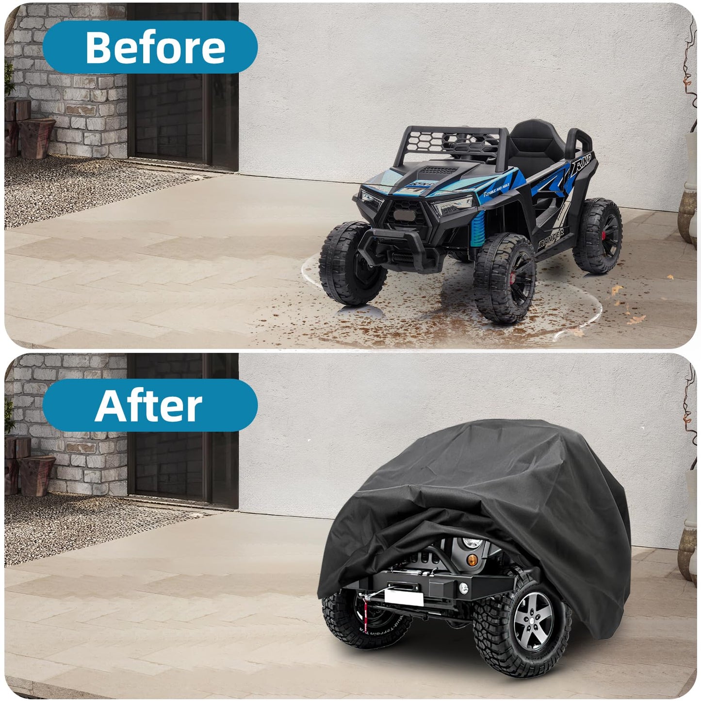 Strifuture Kids Car Cover - Ride-On Car Truck Cover Waterproof  420D Kids Ride on Toys with Adjustable Drawstring & Safety Buckles  Durable PU Coated Protection for Kids Electric Vehicles