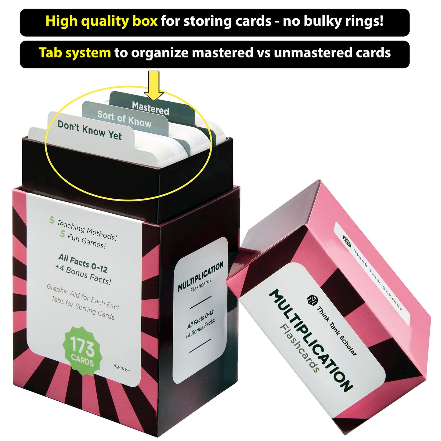 Think Tank Scholar 173 Multiplication Flash Cards Set (Award Winning) All Facts 0-12 Answer On Back, For Kids In 2Nd, 3Rd, 4Th, 5Th, 6Th Grade Class Or Homeschool - Learn Manipulatives, Games & Chart
