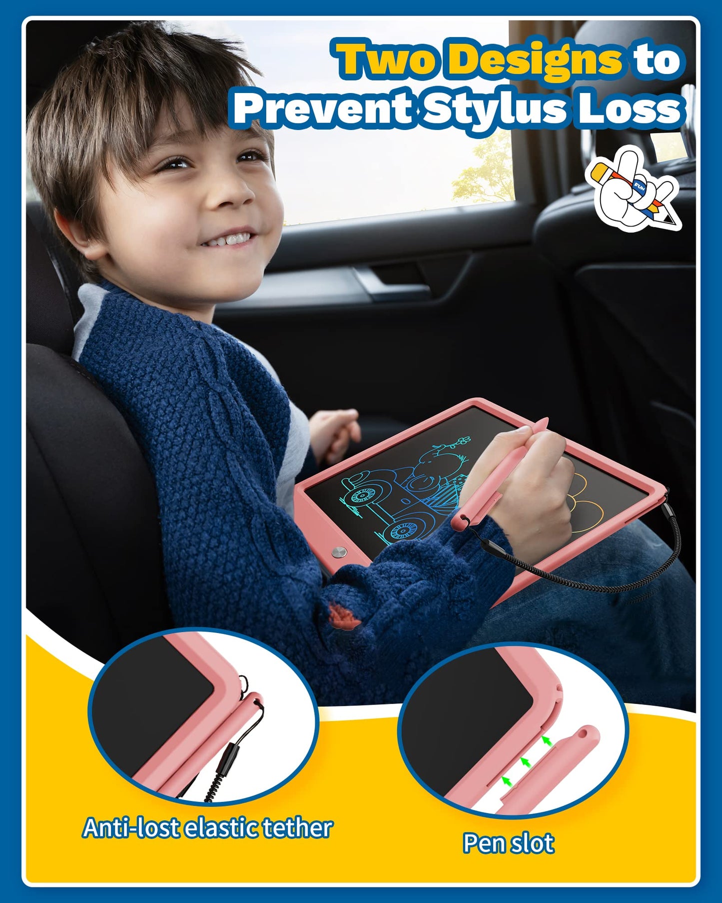 TEKFUN Toys for Girls 12in LCD Writing Tablet, Erasable Doodle Board with Anti-Lost Stylus, Mess Free Coloring Drawing Board, Tr