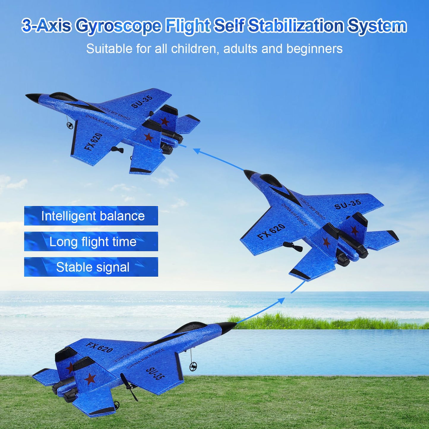 Rc Plane 2Ch Remote Control Plane Su35 Rc Jet 2.4Ghz Rc Airplane Rtf Easy To Fly Fx620 Airplane Toys For Beginner, Kids And Adul