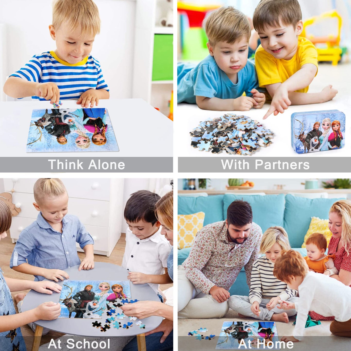 LELEMON Snowmen 100 Piece Puzzles for Kids Ages 4-8, Educational Jigsaw Puzzles in Metal Box, Fun Puzzle Games for Girls and Boys