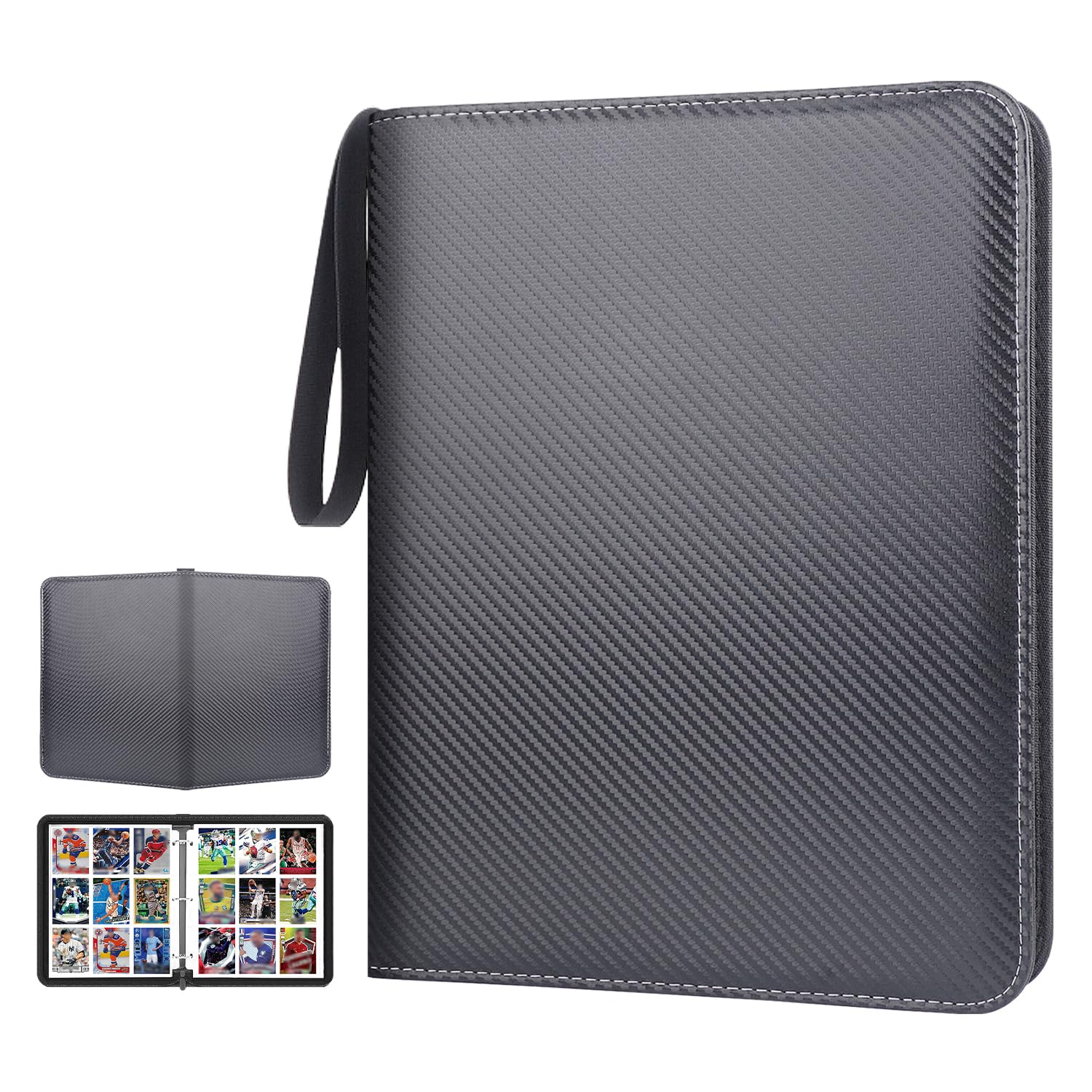 LOMONEH 900 Pockets Trading Card Binder  PU Leather Card Collection Binder 9 Pocket  Card Binders for Baseball & Sports  MTG  TCG & Game Cards (Striped Black)