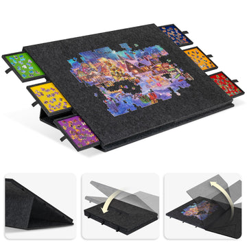 Lavievert 2000 Pieces Portable Jigsaw Puzzle Board With 6 Drawers & Trays, Tilting Puzzle Table With 2-In-1 Stand & Cover, Light