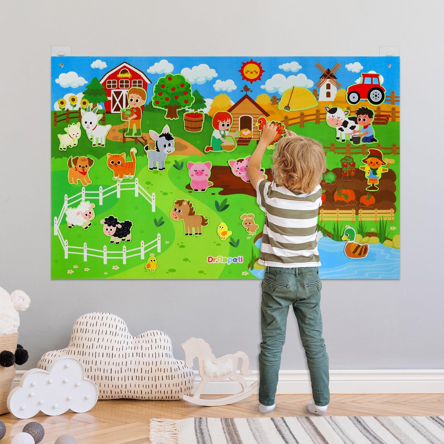 Dr.Rapeti Farm Animals Felt Story Board Set 41PCS Preschool Farmhouse Barnyard Theme Busy Board Story Set Storytelling Early Lea