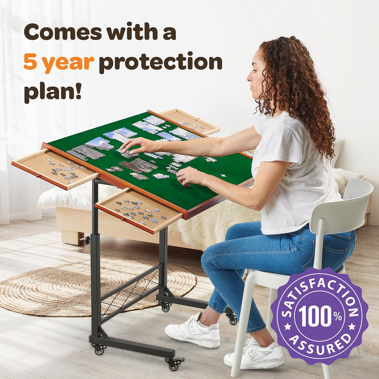Joyberri Jigsaw Puzzle Table/Rolling Desk - 1500 Piece Puzzle Board/Portable Jigsaw Tables With Drawers And Legs - Height Adjust