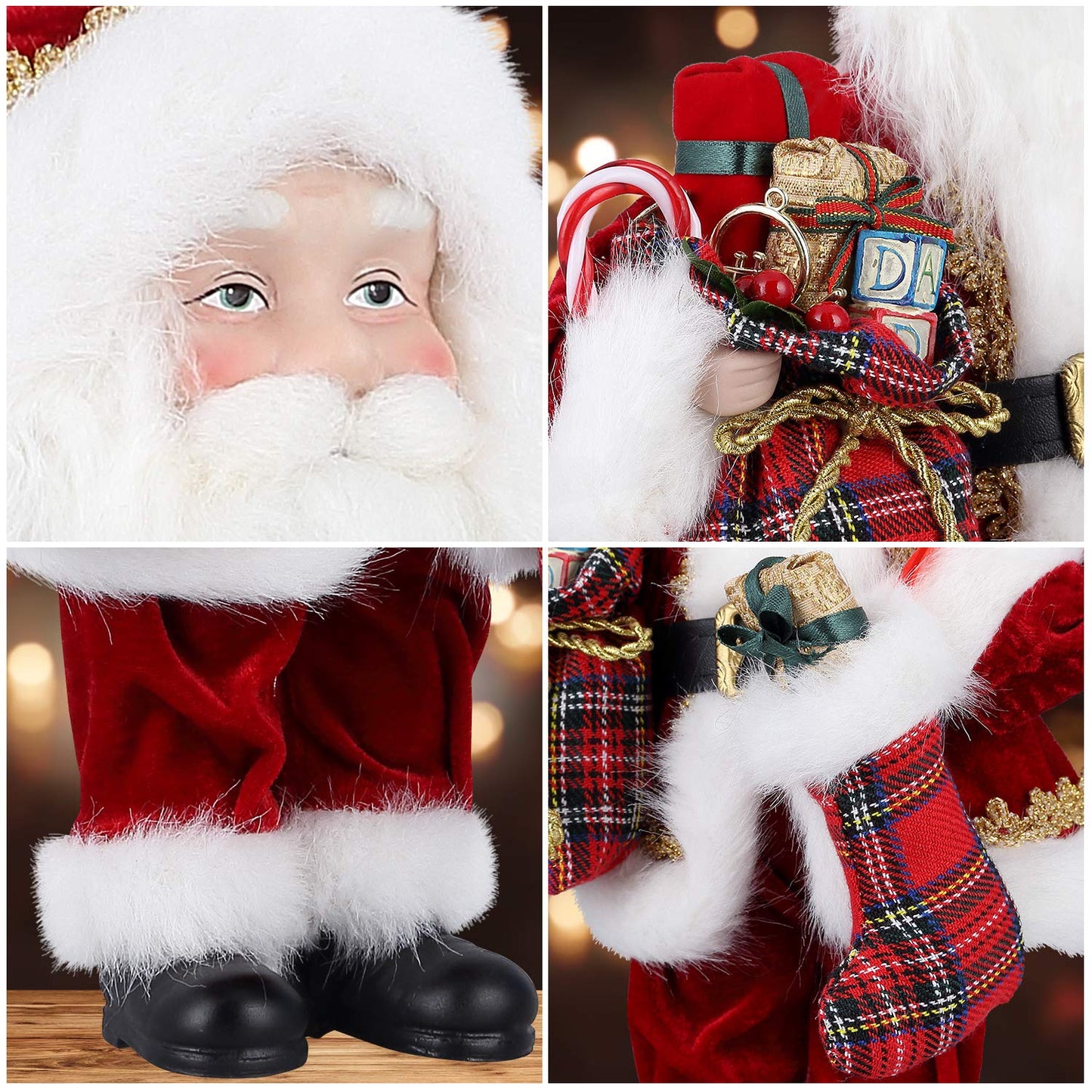 Uten 12'' Santa Claus Decorations, Christmas Standing Figurine Ornaments With Gifts Bag And Socks For New Year Christmas Decorat
