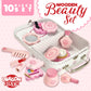 Dragon Drew Wooden Toy Beauty Set - 10 Piece Kit - Girls Salon Set with Makeup, Brush, Mirror and Cosmetics Case - 100% Natural
