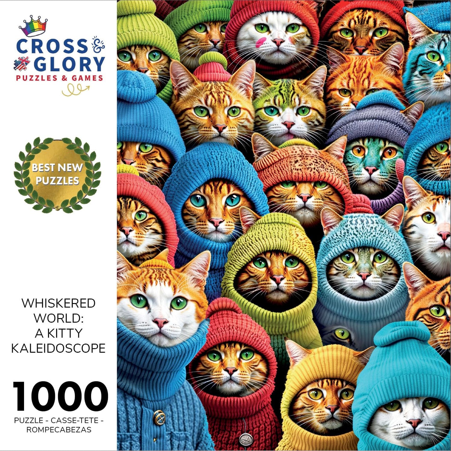 Cross & Glory - Whiskered World: A Kitty Kaleidoscope - Jigsaw Cat Puzzles For Adults 1000 Pieces | Vibrant | Challenging & Detailed