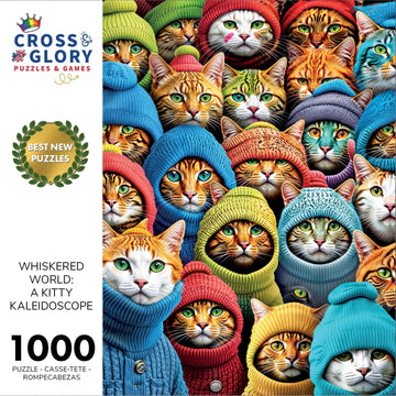 Cross & Glory - Whiskered World: A Kitty Kaleidoscope - Jigsaw Cat Puzzles For Adults 1000 Pieces | Vibrant | Challenging & Detailed